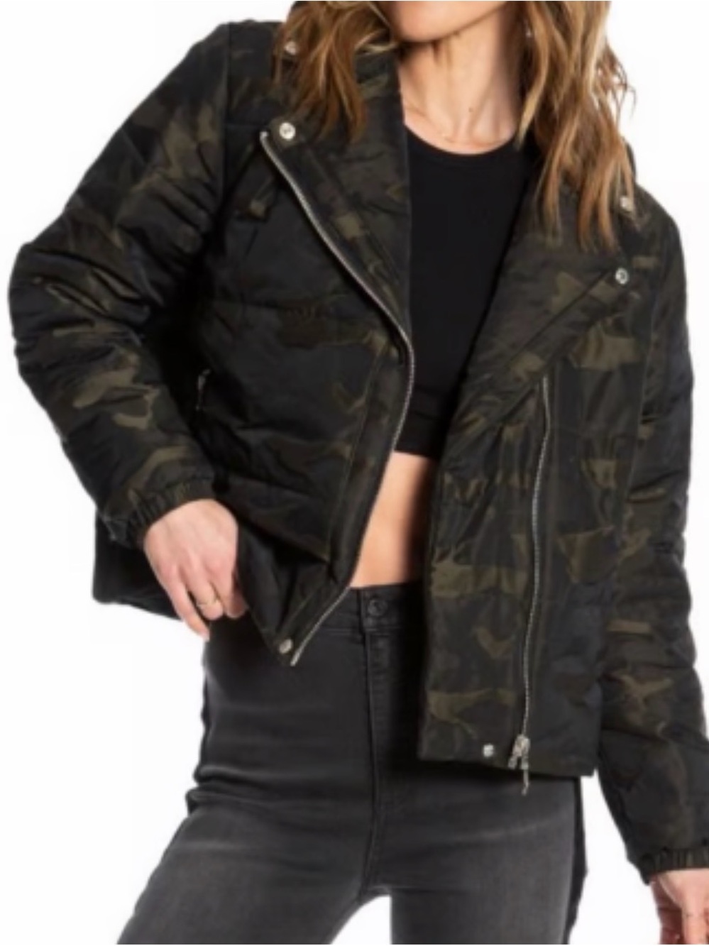Juicy Couture Camo Moto Puffer Jacket - Women's Dark Green Camo, Medium, NWT